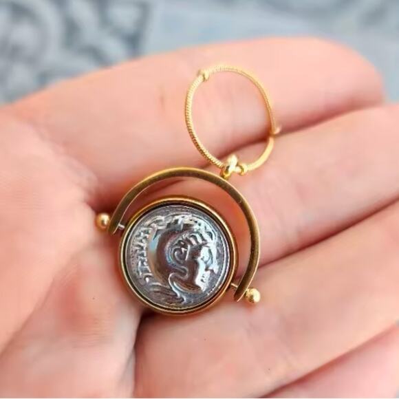 Gold Greek Roman Signet Ring Matching Necklace Set Double Sided Disc God… - Picture 11 of 14